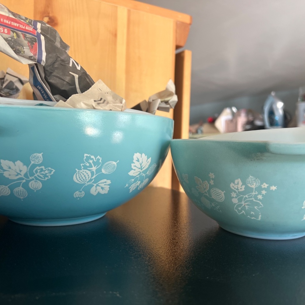 Pyrex Gooseberry TURQUOISE cinderella mixing bowls RARE set of 4 - Picture 13 of 13